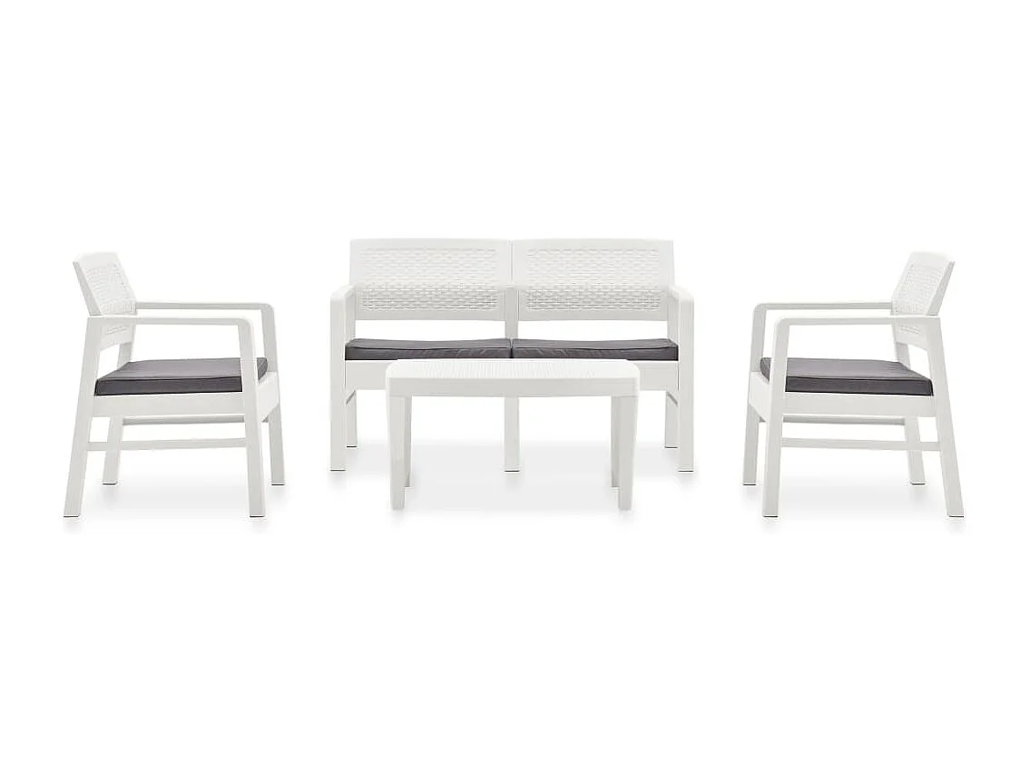 Garten-Lounge-Set mit Auflagen 4-tlg. Kunststoff Weiß