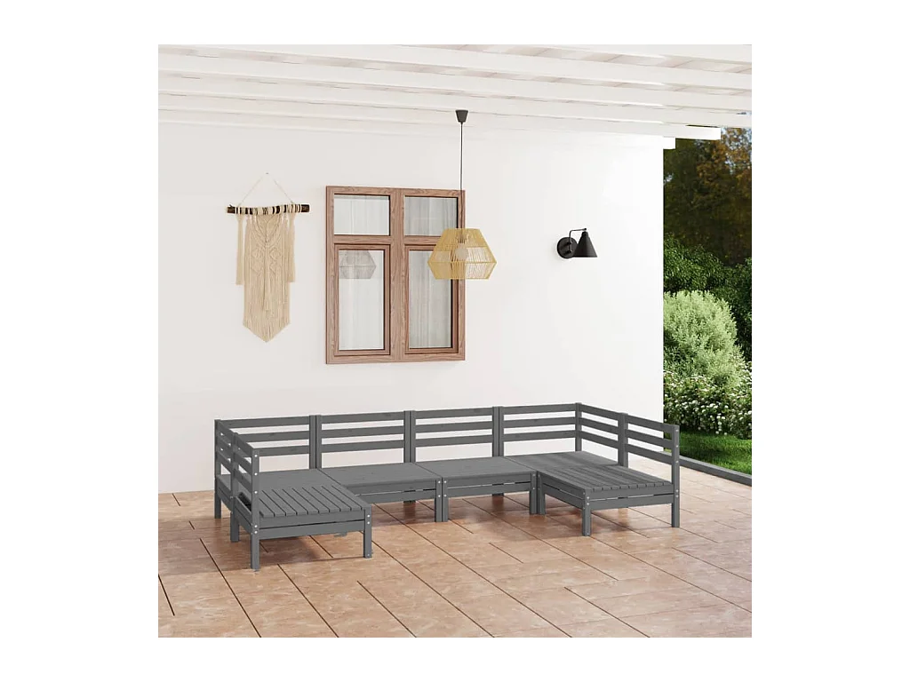 Salon de jardin 6 pcs Gris Bois de pin massif