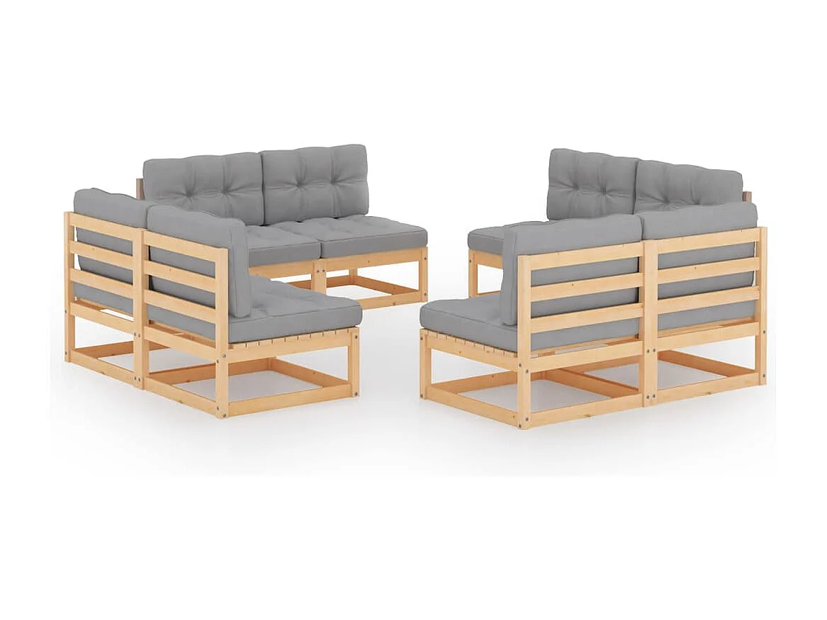 Set Divani da Giardino 8 pz con Cuscini Legno Massello Pino