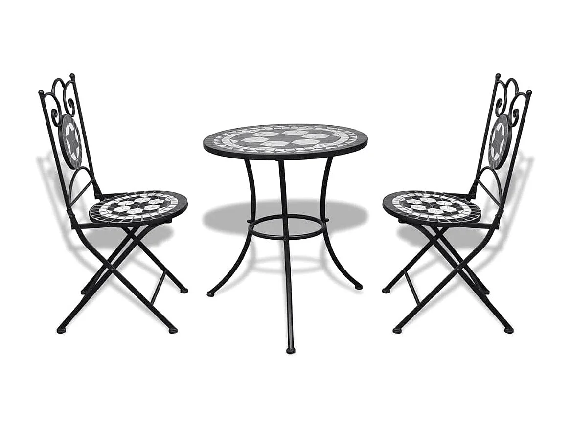 Set da Bistrot 3 pz in Piastrelle di Ceramica Nero e Bianco