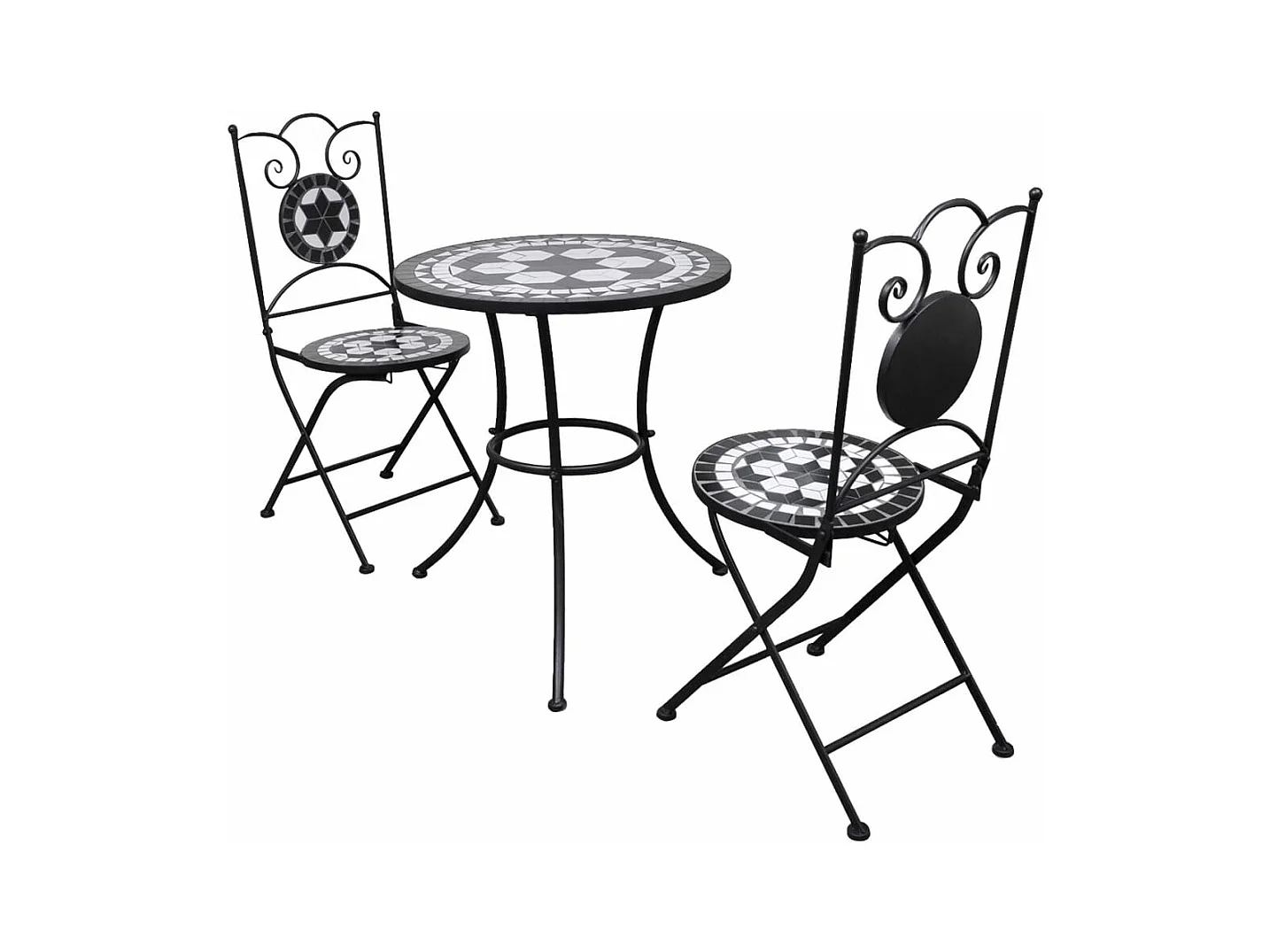 Mobilier de bistro 3 pcs Carreaux céramiques Noir et blanc
