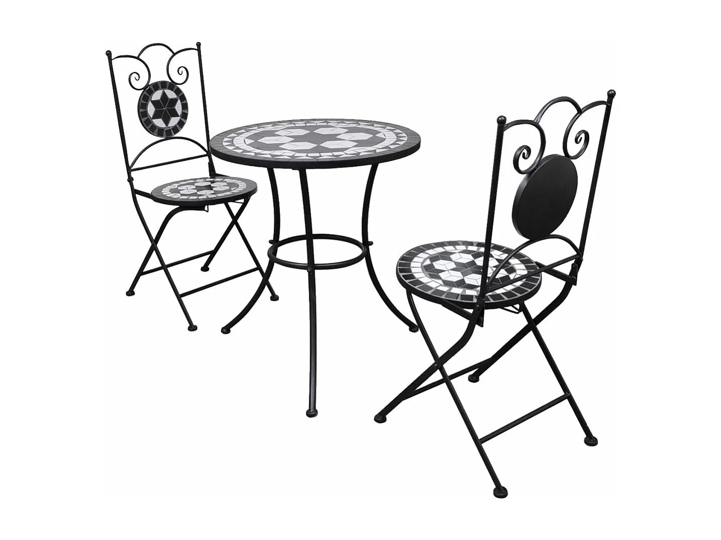 Mobilier de bistro 3 pcs Carreaux céramiques Noir et blanc