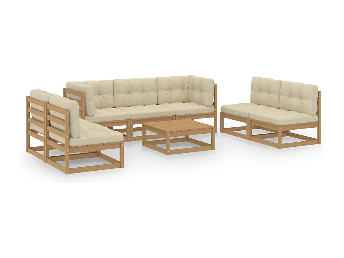 Salon de jardin 8 pcs avec coussins Bois de pin massif