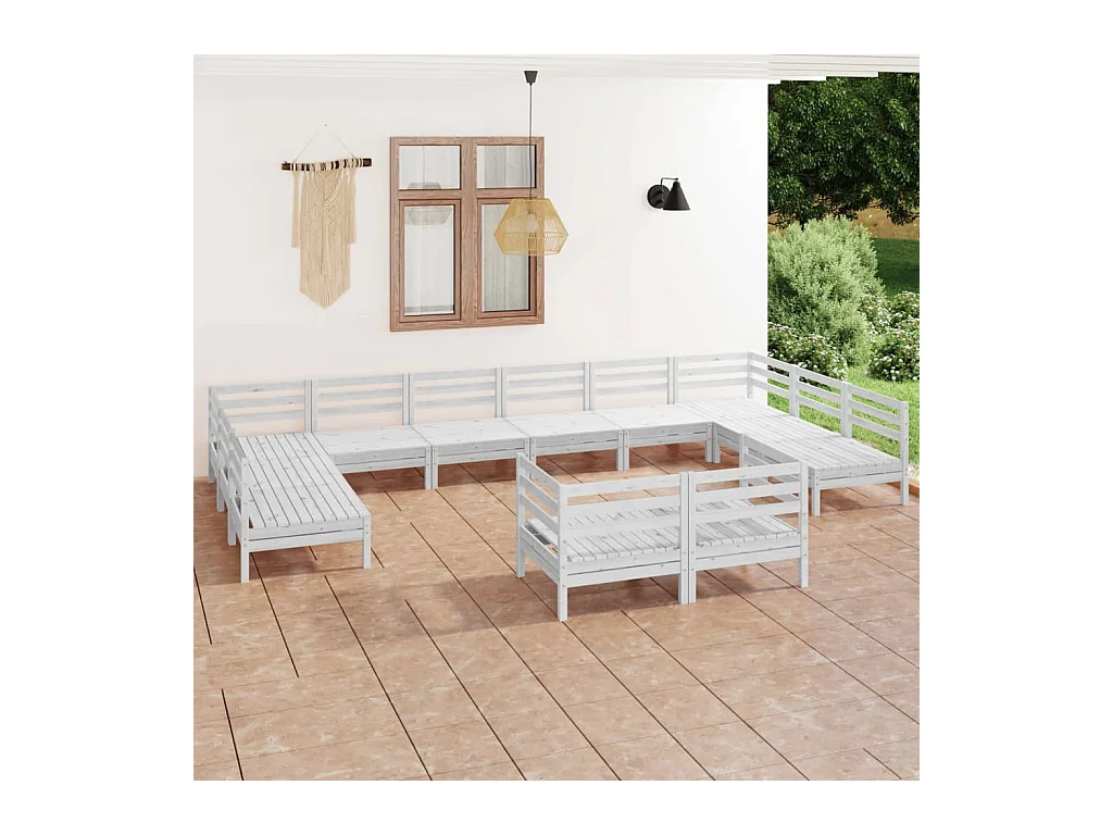 12-tlg. Garten-Lounge-Set Weiß Massivholz Kiefer
