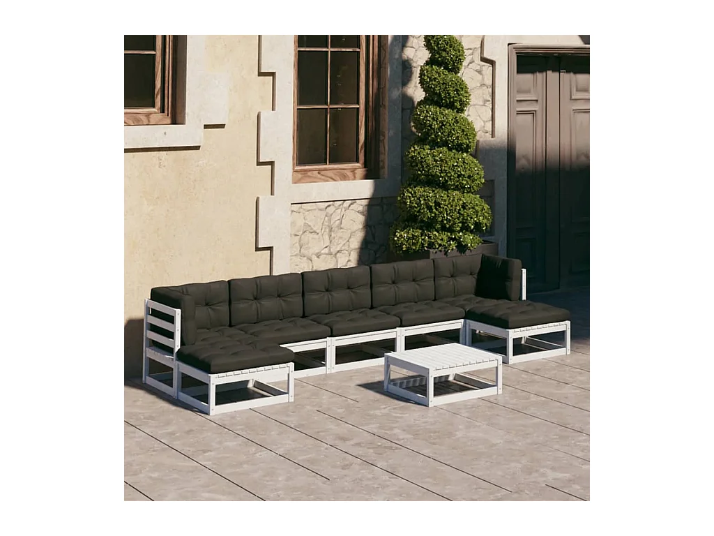 8-delige Loungeset met kussens massief grenenhout wit