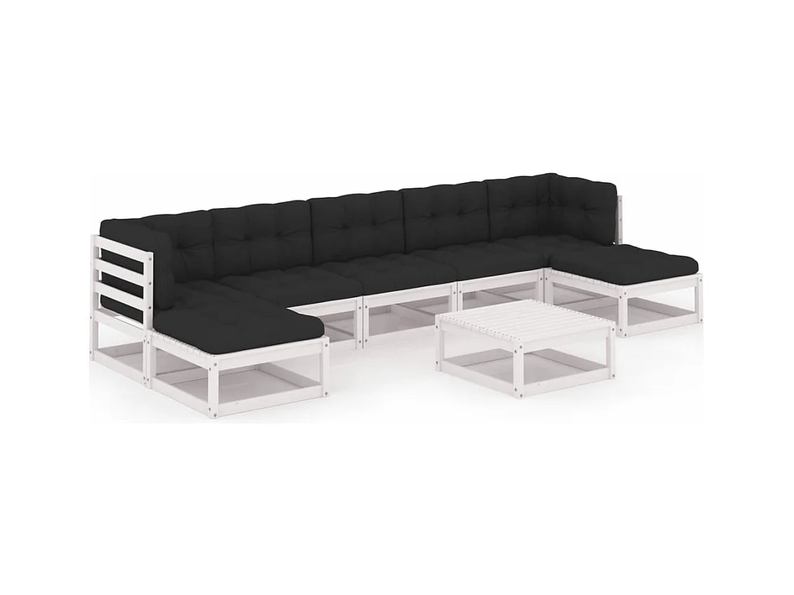 Set Salotto Giardino 8pz con Cuscini Bianco Legno Massello Pino