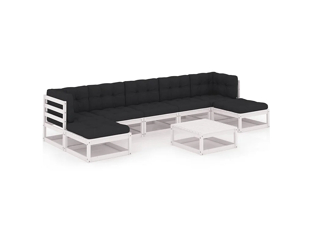 8-delige Loungeset met kussens massief grenenhout wit