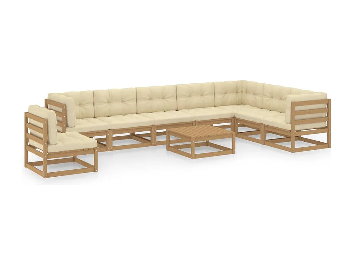 9-tlg Garten-Lounge-Set mit Kissen Honigbraun Massivholz Kiefer