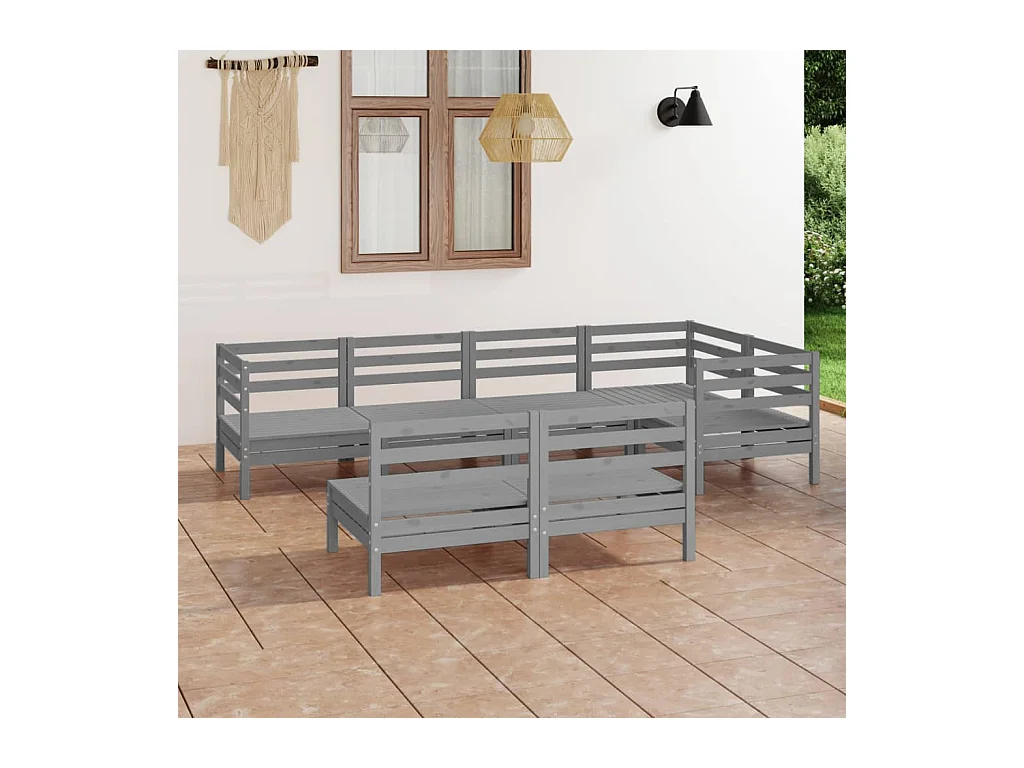 7-delige Loungeset massief grenenhout grijs