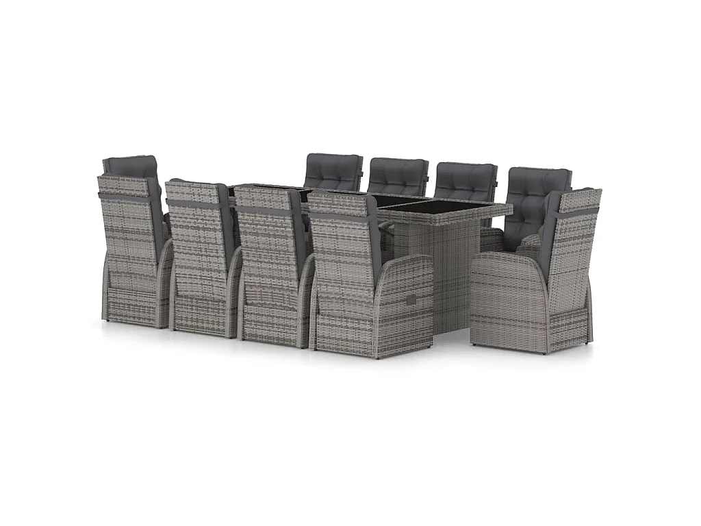Salon de jardin 11 pcs avec coussins Résine tressée Gris