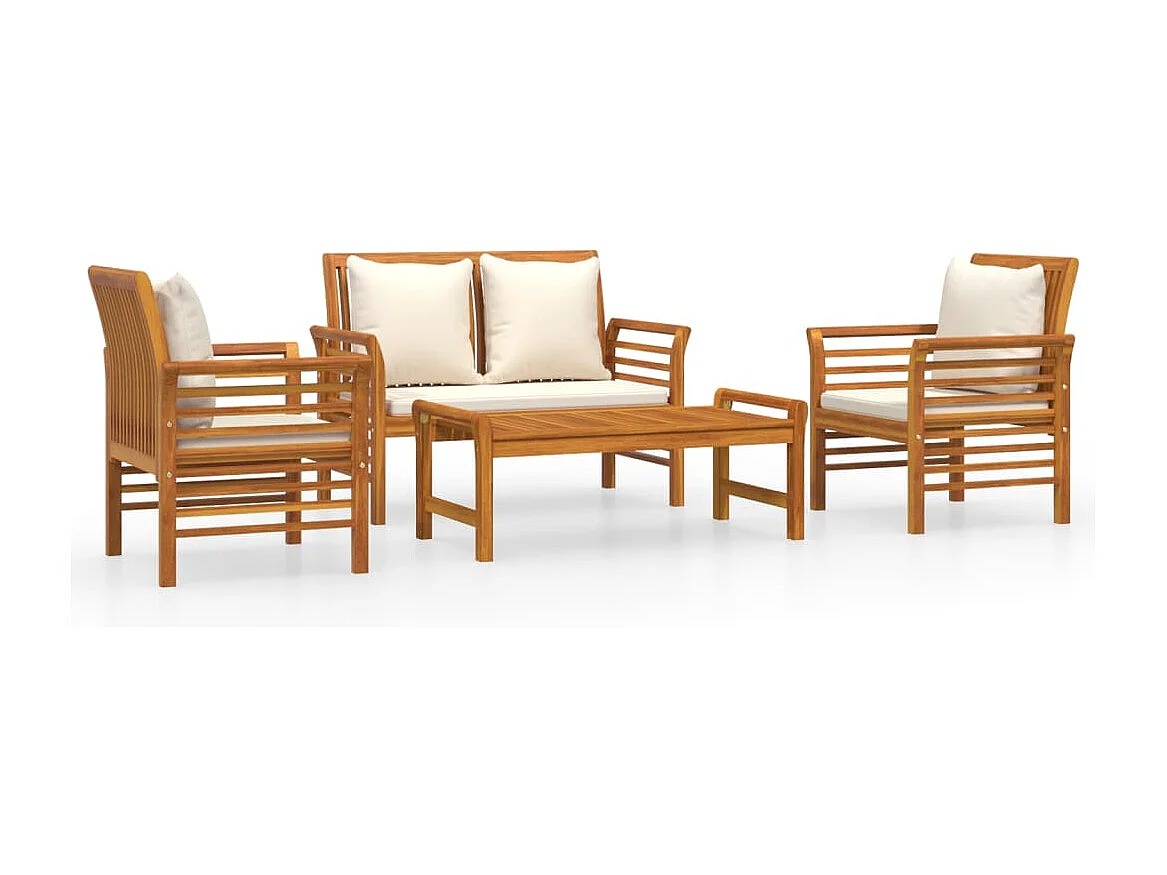 Salon de jardin 4 pcs avec coussins Bois d'acacia solide