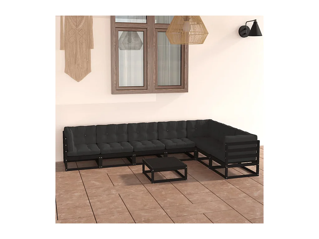 Set Divani da Giardino 8 pz con Cuscini Massello di Pino Nero