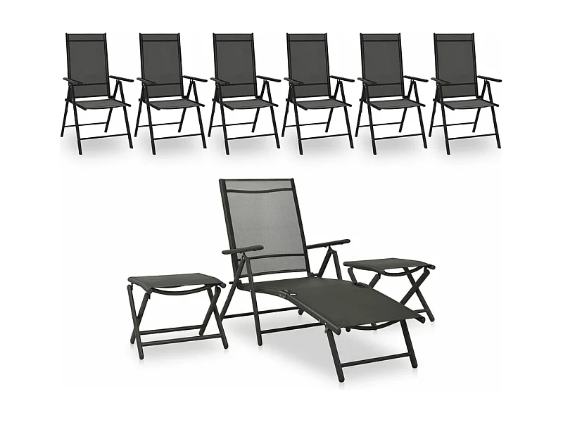 Salon de jardin 9 pcs Noir et anthracite