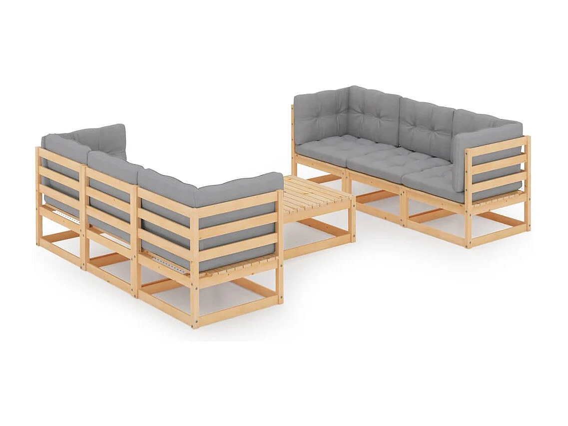 7 pcs conjunto lounge de jardim c/ almofadões pinho maciço