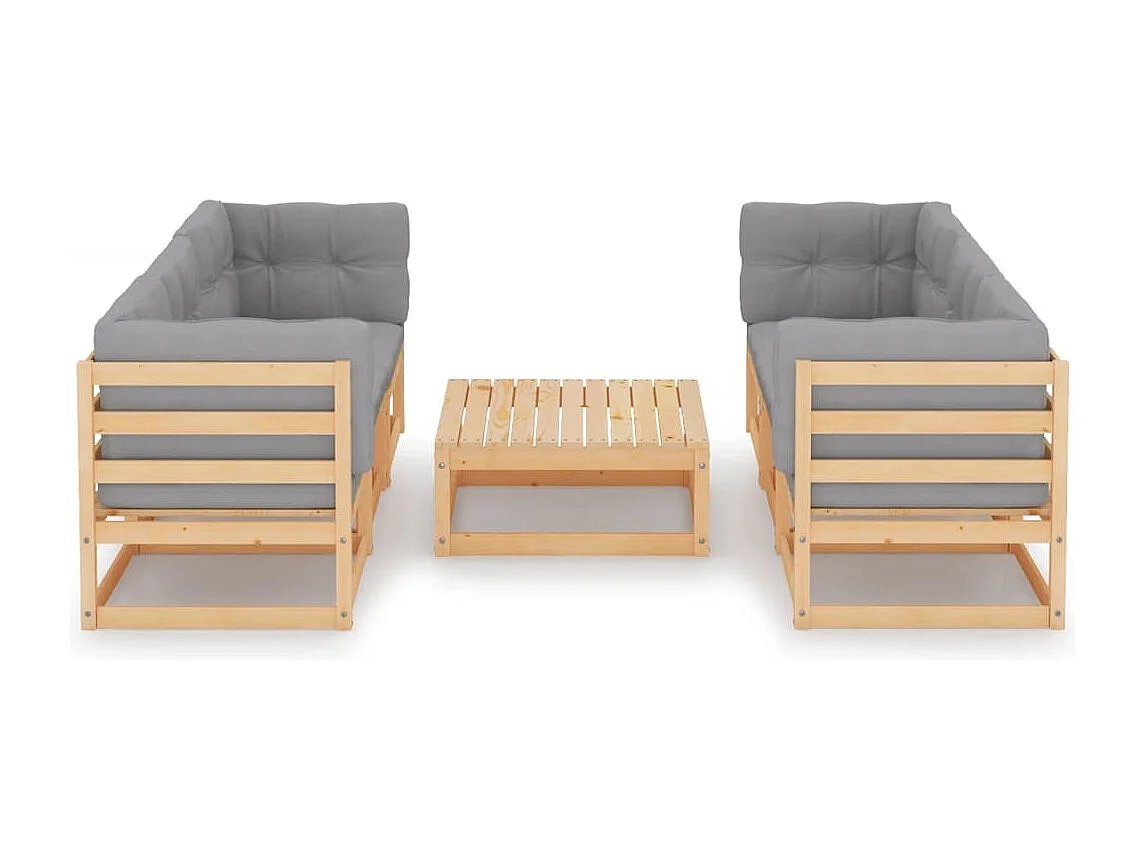 7 pcs conjunto lounge de jardim c/ almofadões pinho maciço