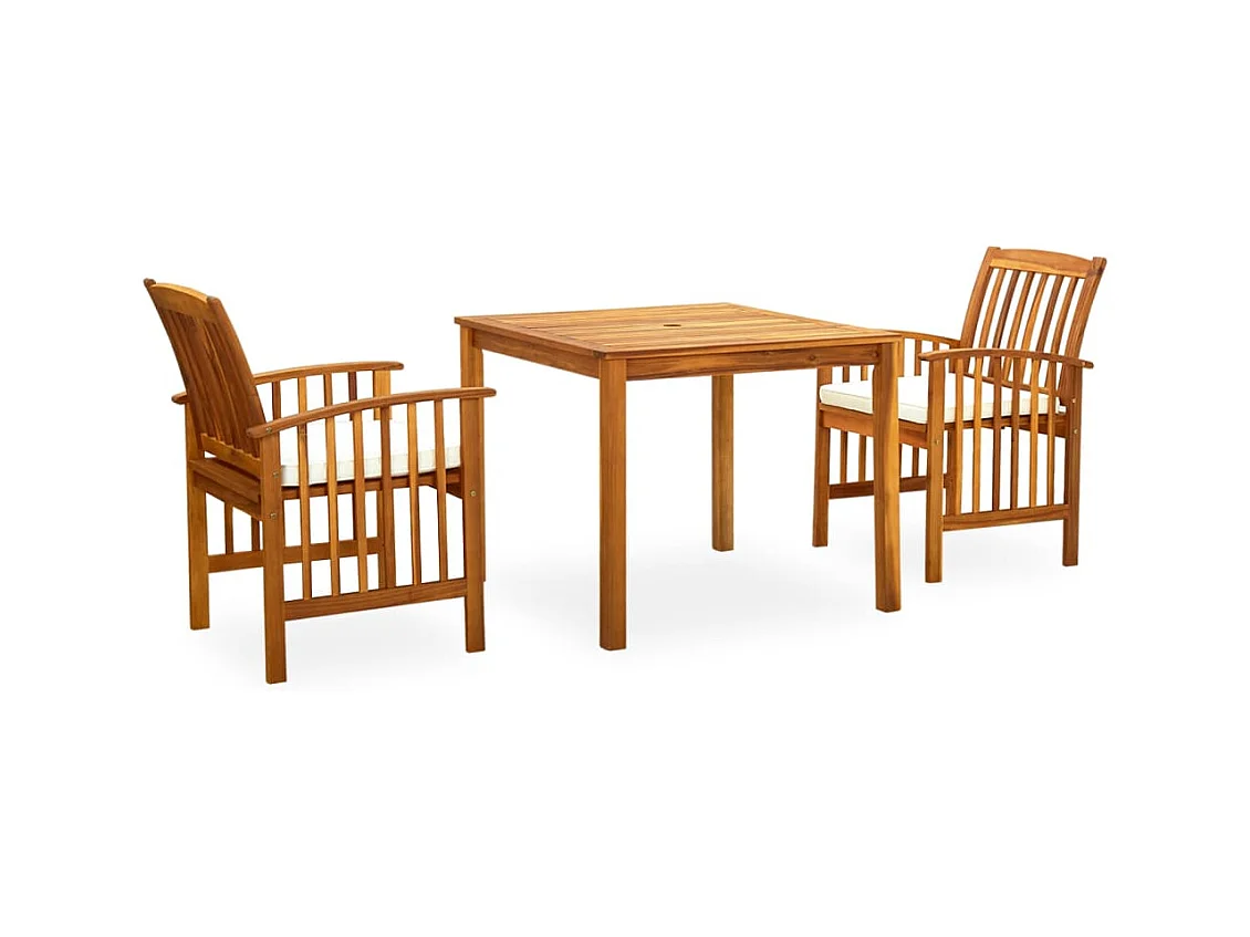 Ensemble à manger de jardin 3 pcs et coussins Acacia solide