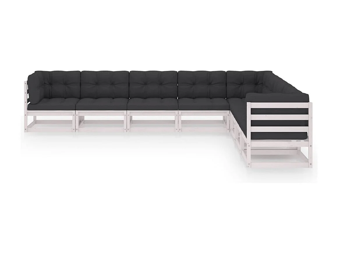 Salon de jardin avec coussins 8 pcs blanc bois de pin massif