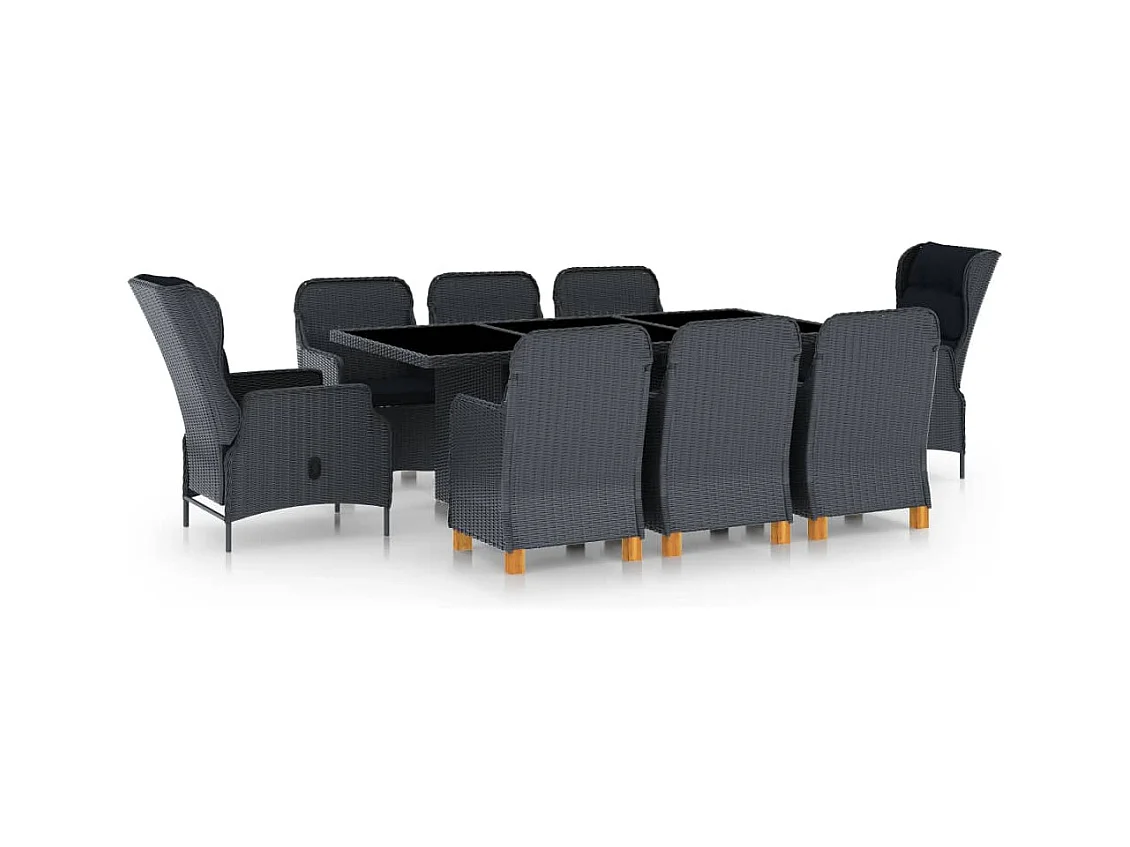 Ensemble à manger 9 pcs avec coussins résine tressée gris foncé