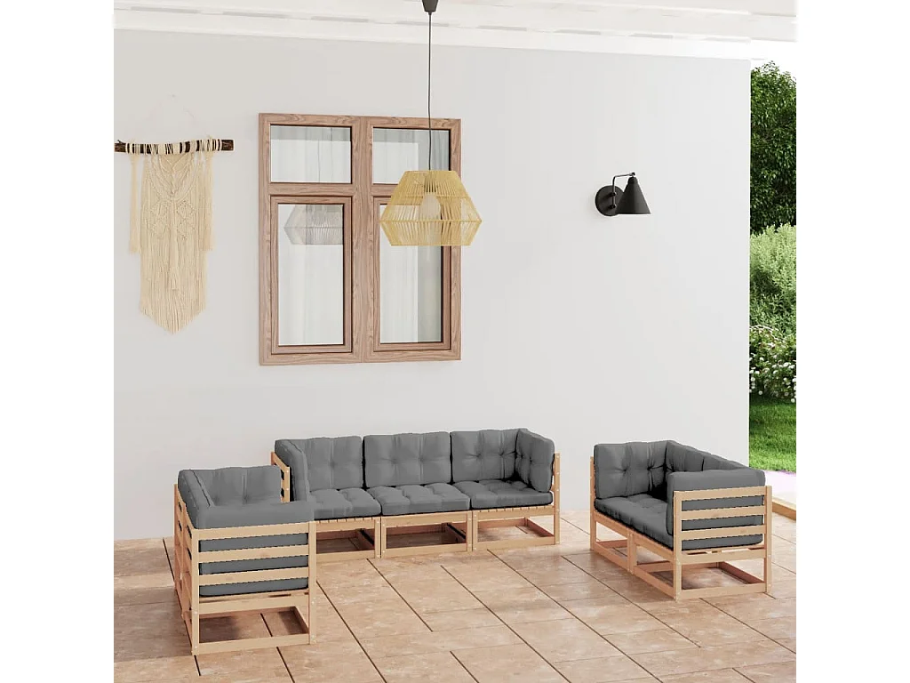 7-delige Loungeset met kussens massief grenenhout