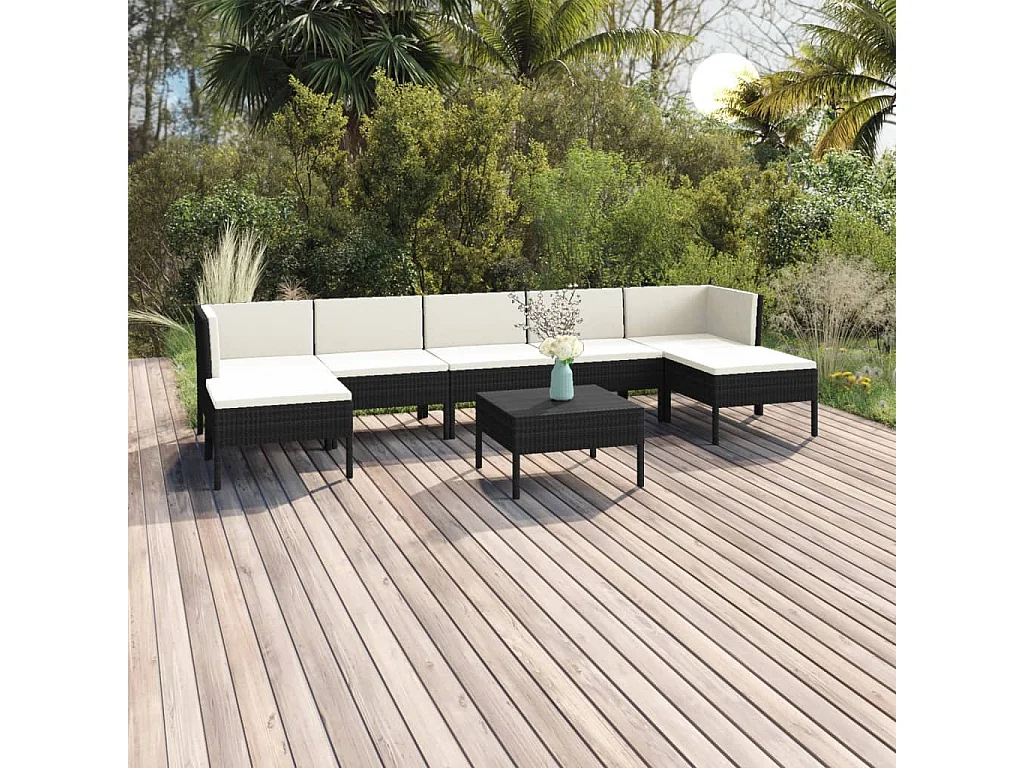 Set Divani da Giardino 8 pz con Cuscini in Polyrattan Nero