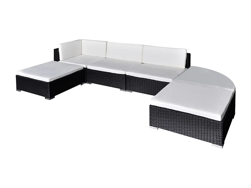 6-tlg. Garten-Lounge-Set mit Auflagen Poly Rattan Schwarz