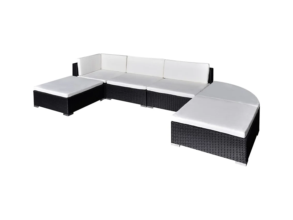 Salon de jardin 6 pcs avec coussins résine tressée noir