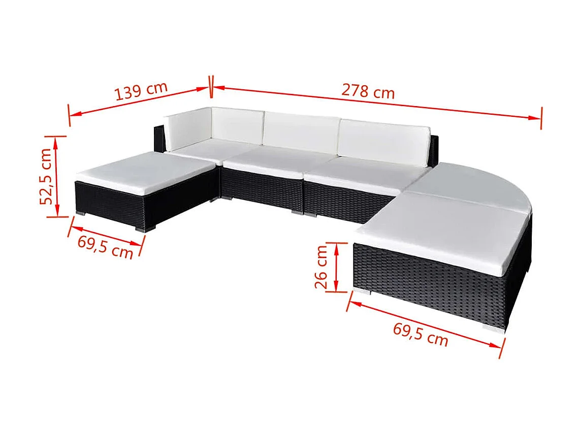 Salon de jardin 6 pcs avec coussins résine tressée noir