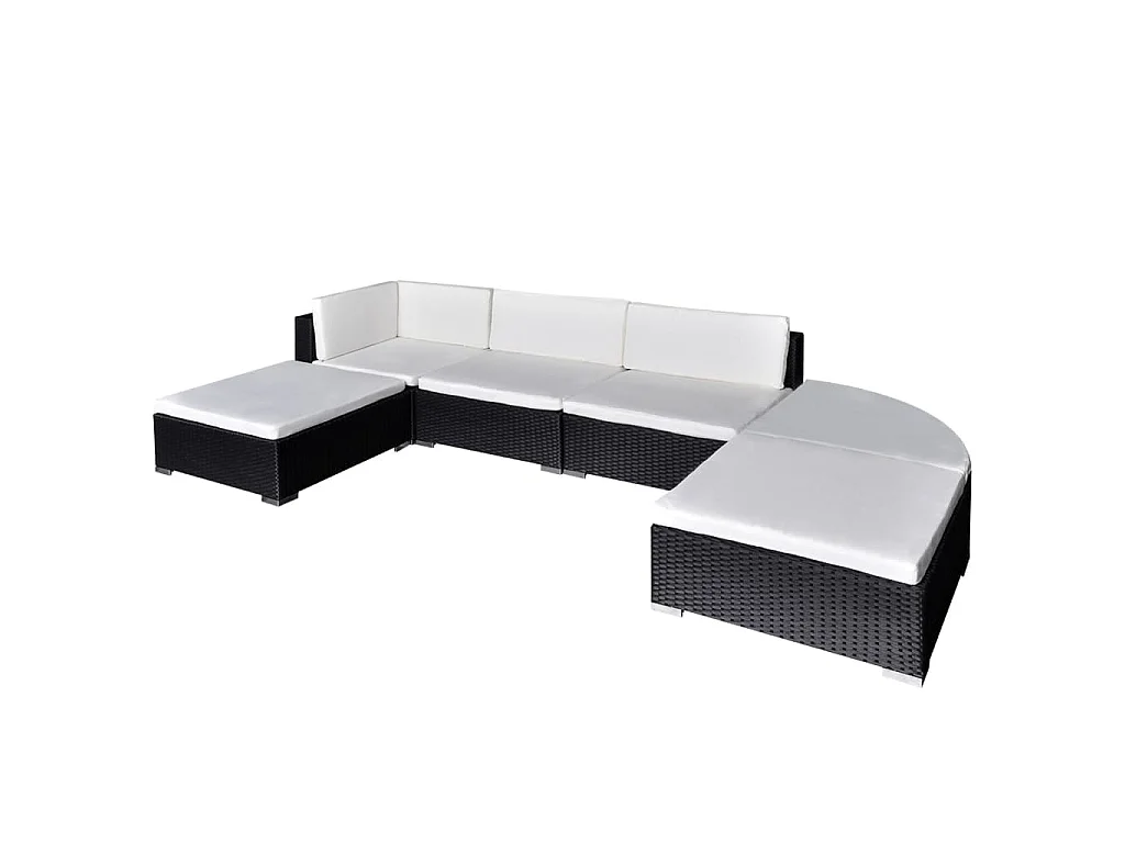 6-delige Loungeset met kussens poly rattan zwart