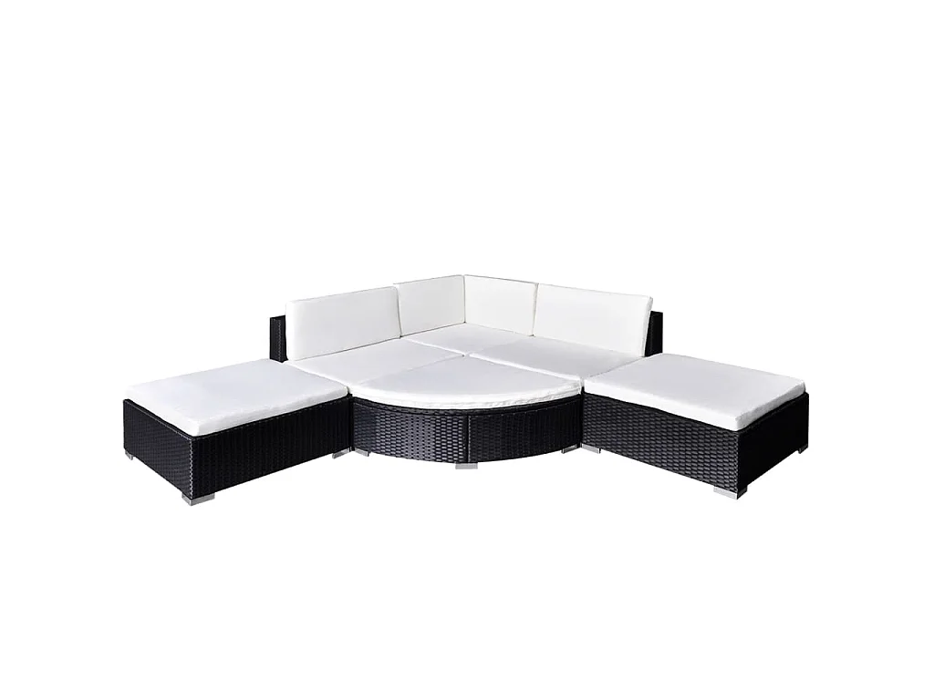 6-delige Loungeset met kussens poly rattan zwart