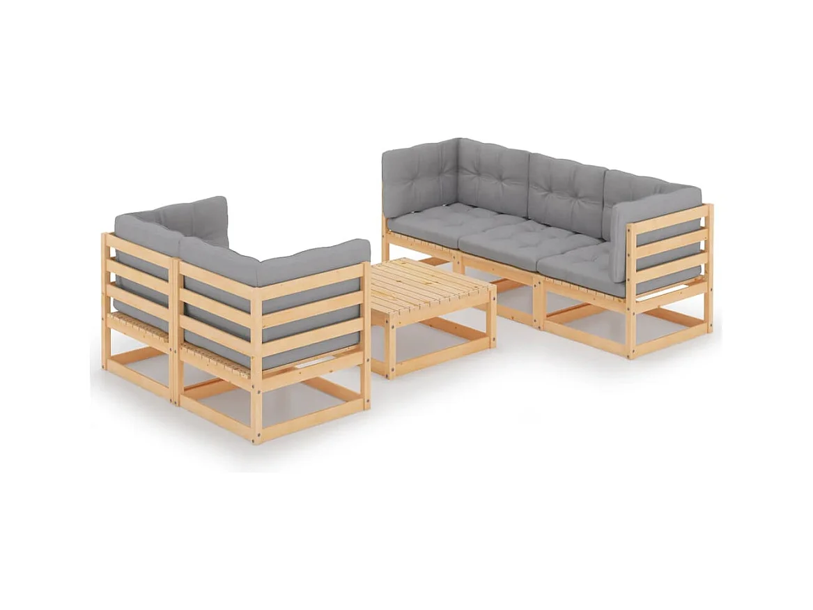 Salon de jardin 6 pcs avec coussins Bois de pin massif