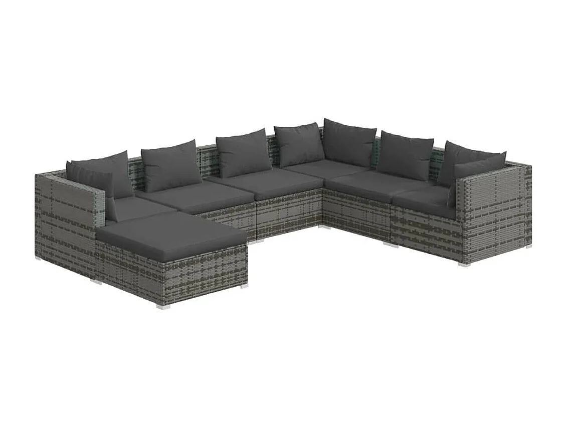 7 pcs conjunto lounge de jardim c/ almofadões vime PE cinzento