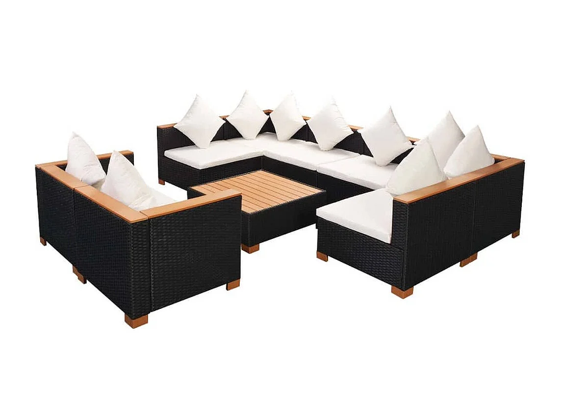 Set Divani da Giardino 9 pz con Cuscini in Polyrattan Nero