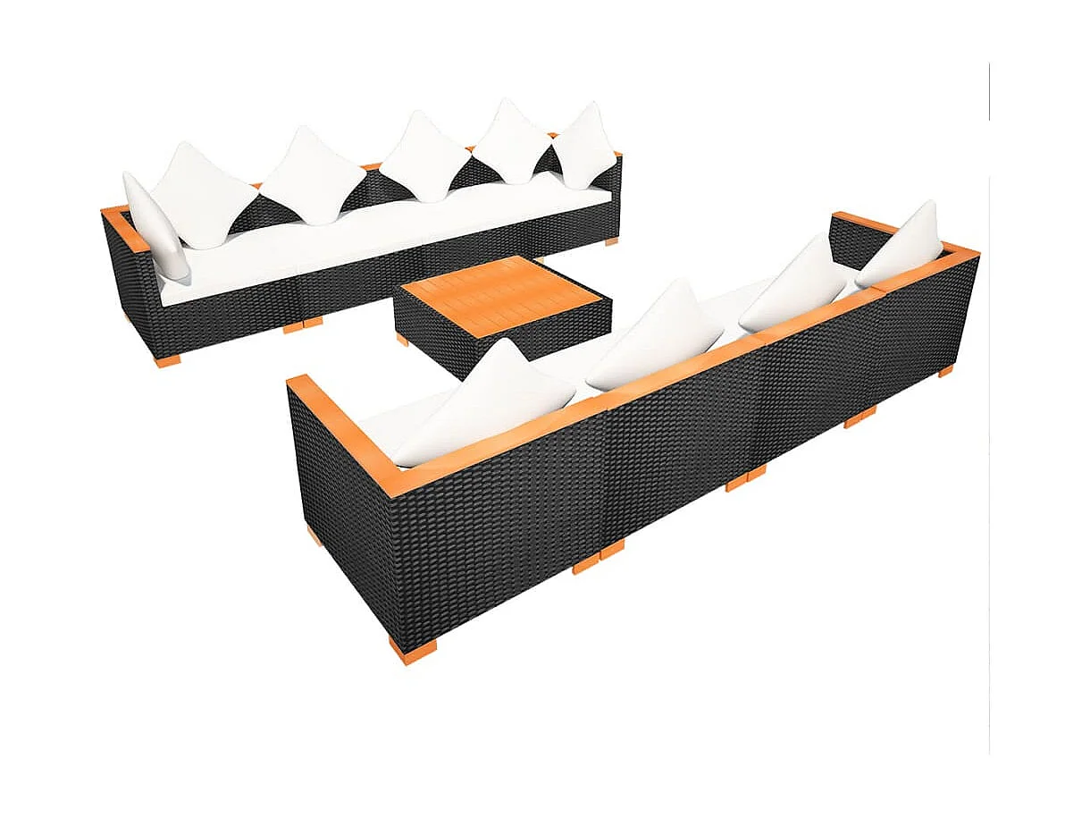 Set Divani da Giardino 9 pz con Cuscini in Polyrattan Nero