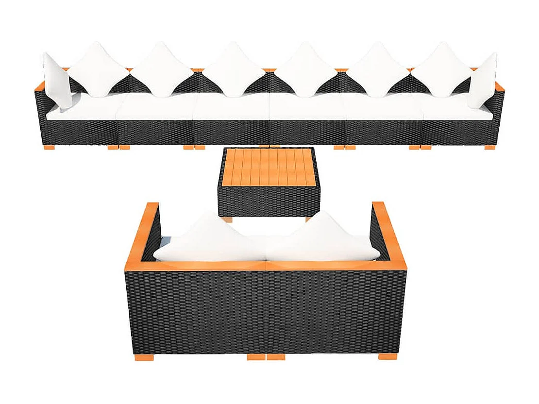 9-tlg. Garten-Lounge-Set mit Auflagen Poly Rattan Schwarz