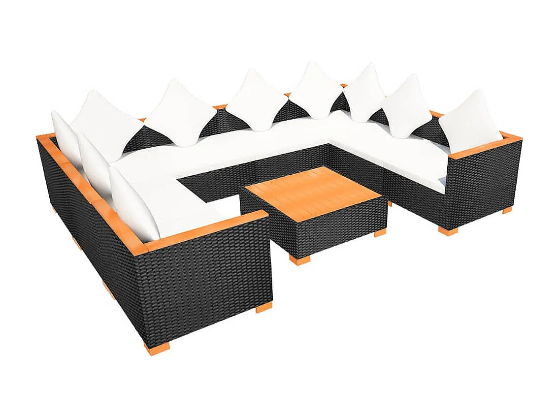 9-tlg. Garten-Lounge-Set mit Auflagen Poly Rattan Schwarz