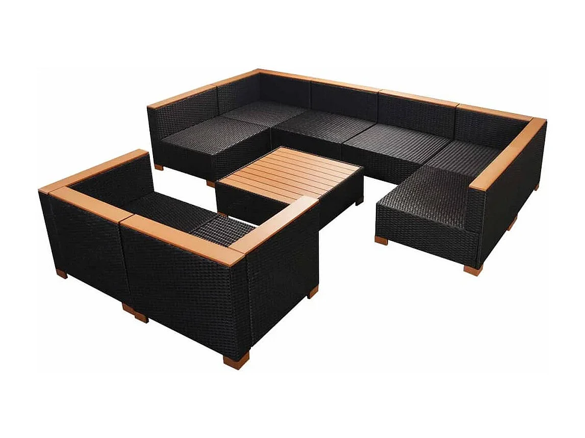 9-tlg. Garten-Lounge-Set mit Auflagen Poly Rattan Schwarz
