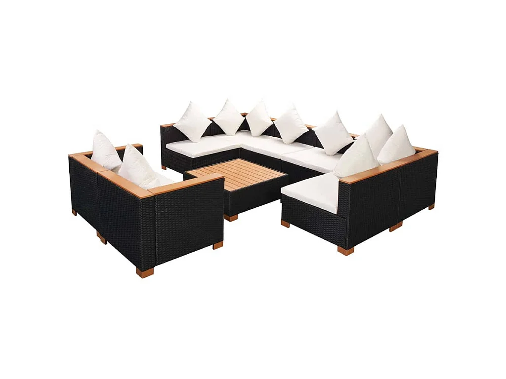 9-tlg. Garten-Lounge-Set mit Auflagen Poly Rattan Schwarz