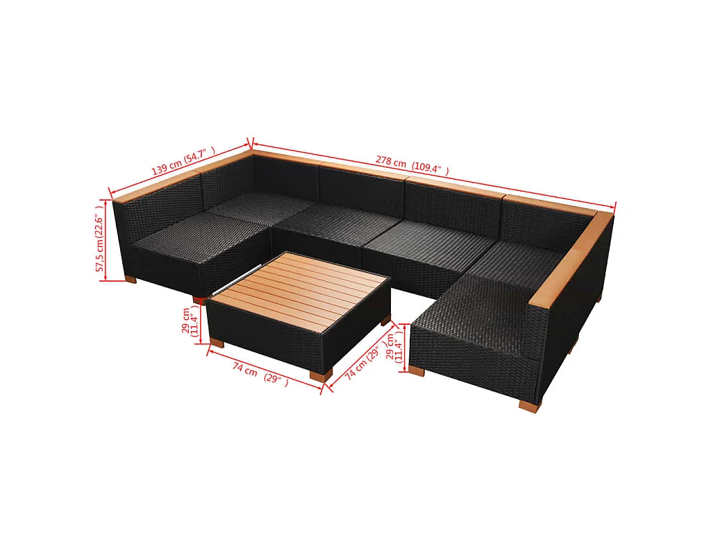 9-tlg. Garten-Lounge-Set mit Auflagen Poly Rattan Schwarz