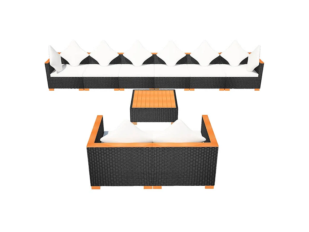 9-tlg. Garten-Lounge-Set mit Auflagen Poly Rattan Schwarz