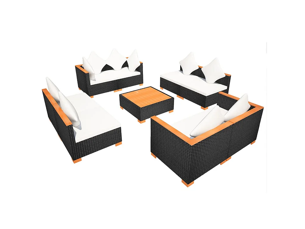 9-tlg. Garten-Lounge-Set mit Auflagen Poly Rattan Schwarz