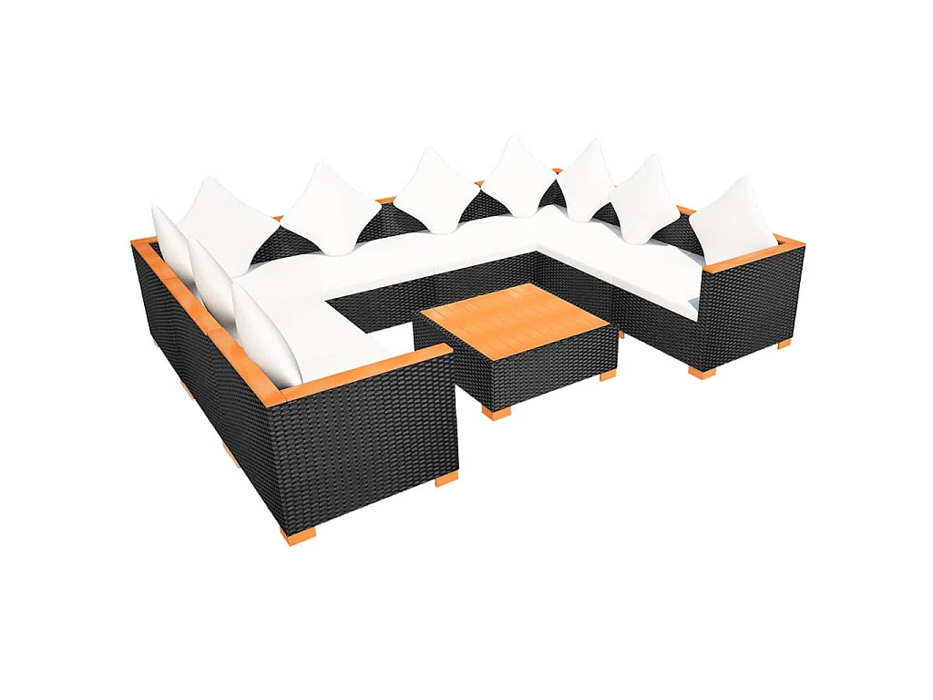 9-tlg. Garten-Lounge-Set mit Auflagen Poly Rattan Schwarz