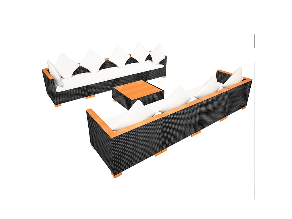 9-tlg. Garten-Lounge-Set mit Auflagen Poly Rattan Schwarz