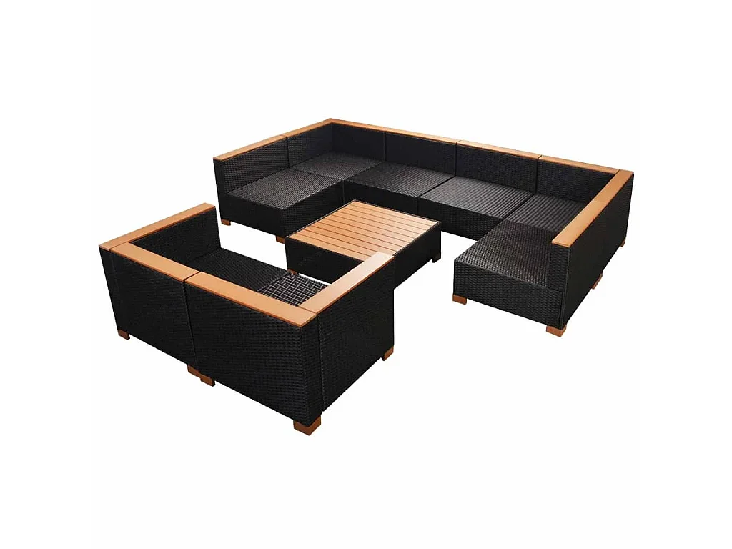 9-tlg. Garten-Lounge-Set mit Auflagen Poly Rattan Schwarz