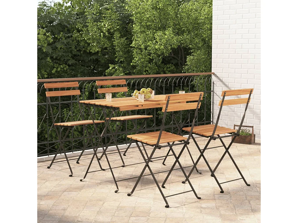 Ensemble de bistro pliable 5 pcs Bois d'acacia solide et acier