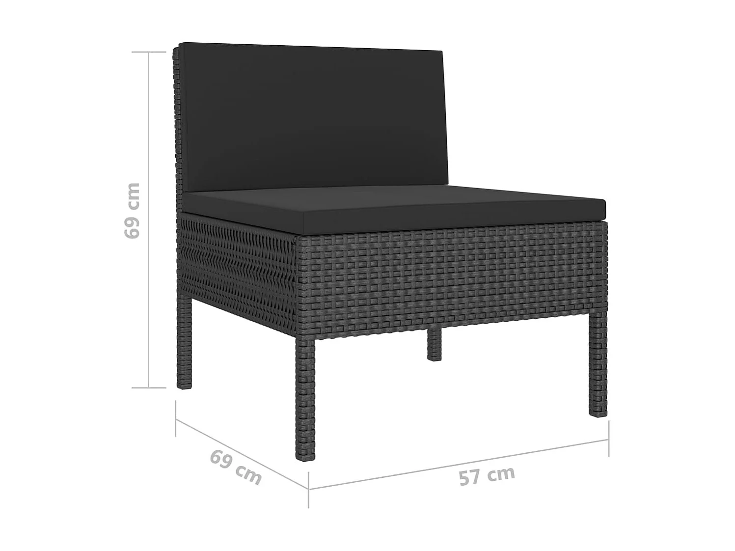 10-delige Loungeset met kussens poly rattan zwart