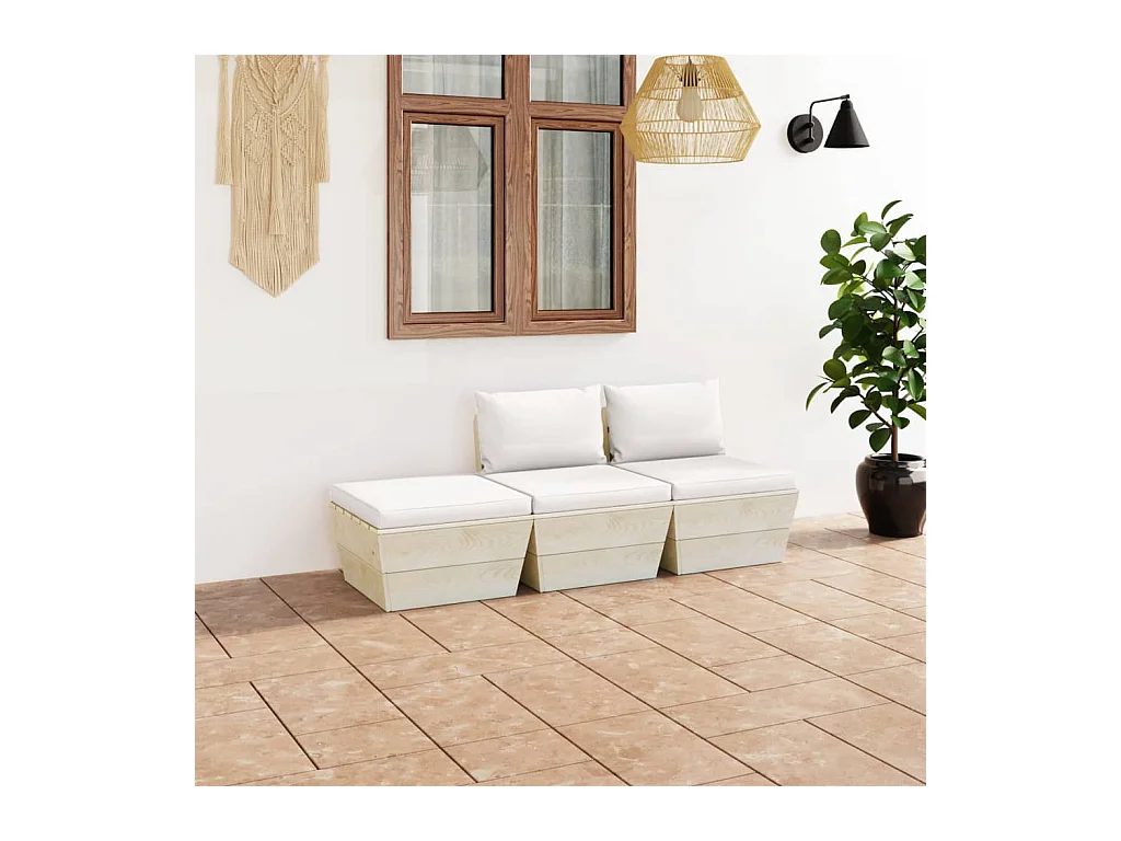 Salon de jardin palette 3 pcs avec coussins bois d'épicéa