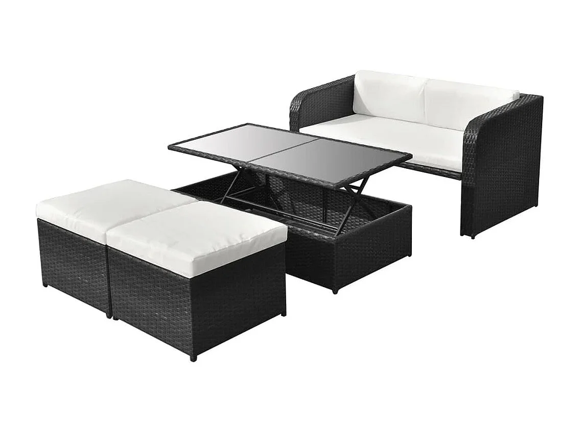 Salon de jardin 4 pcs avec coussins Résine tressée Noir