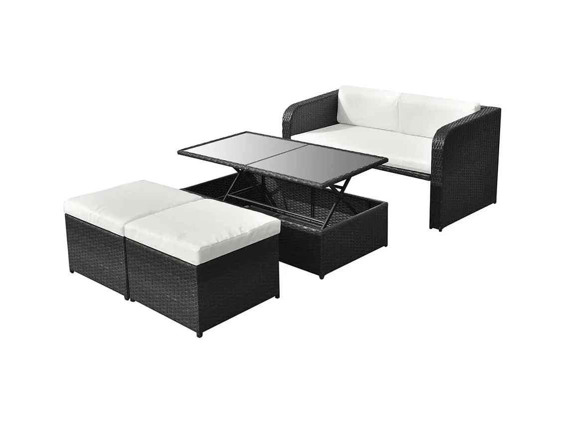 Set Divani da Giardino 4 pz con Cuscini in Polyrattan Nero