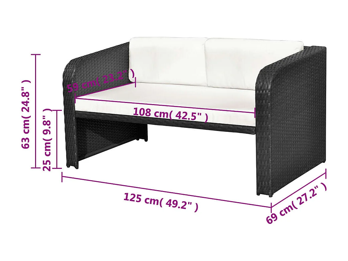 Salon de jardin 4 pcs avec coussins Résine tressée Noir