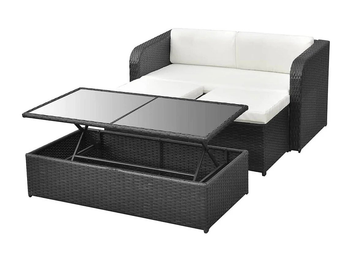 Salon de jardin 4 pcs avec coussins Résine tressée Noir